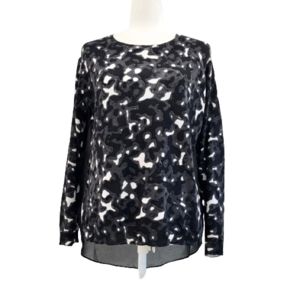 ⭐️My Tribe⭐️Graphic Print Black Top Sweater High Low Sheer Back Women's Size M